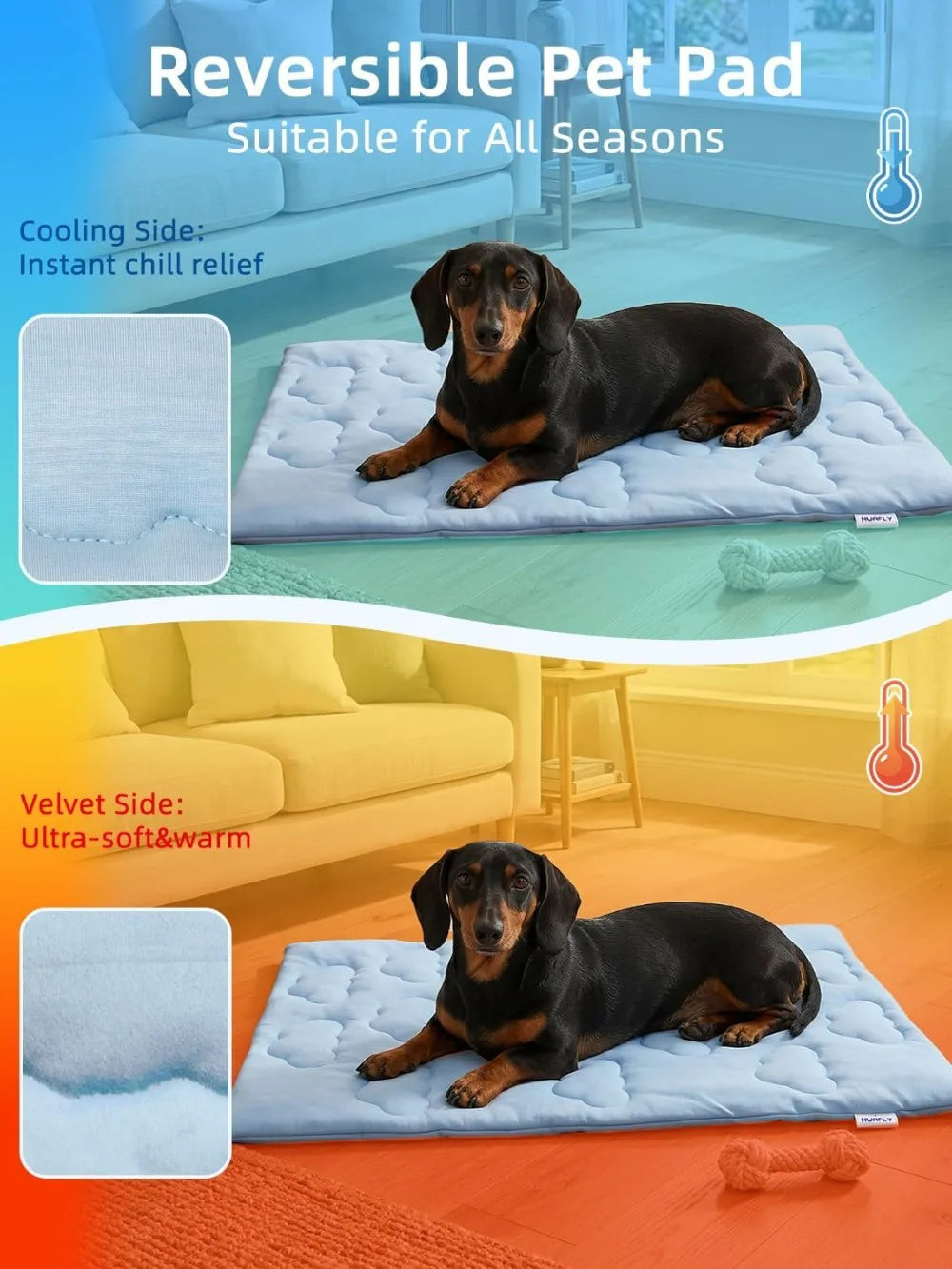 Dual-Sided Cooling Mat for Dogs – Cooling Fabric for Summer, Velvet for All Seasons – Portable for Crate, Car Seat, Sofa & Floor, Machine Washable, Keeps Cats, Dogs & Puppies Cool, Cloud Blue
