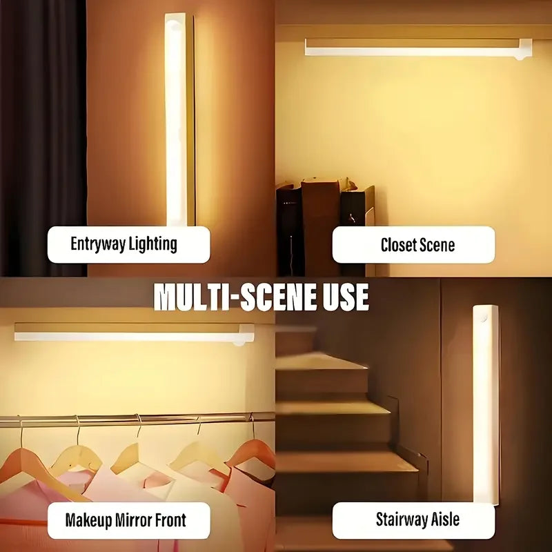 LED Under Cabinet Light with Motion Sensor Rechargeable Magnetic Strip for Stairs Hallway White/Warm Light Indoor Night Light