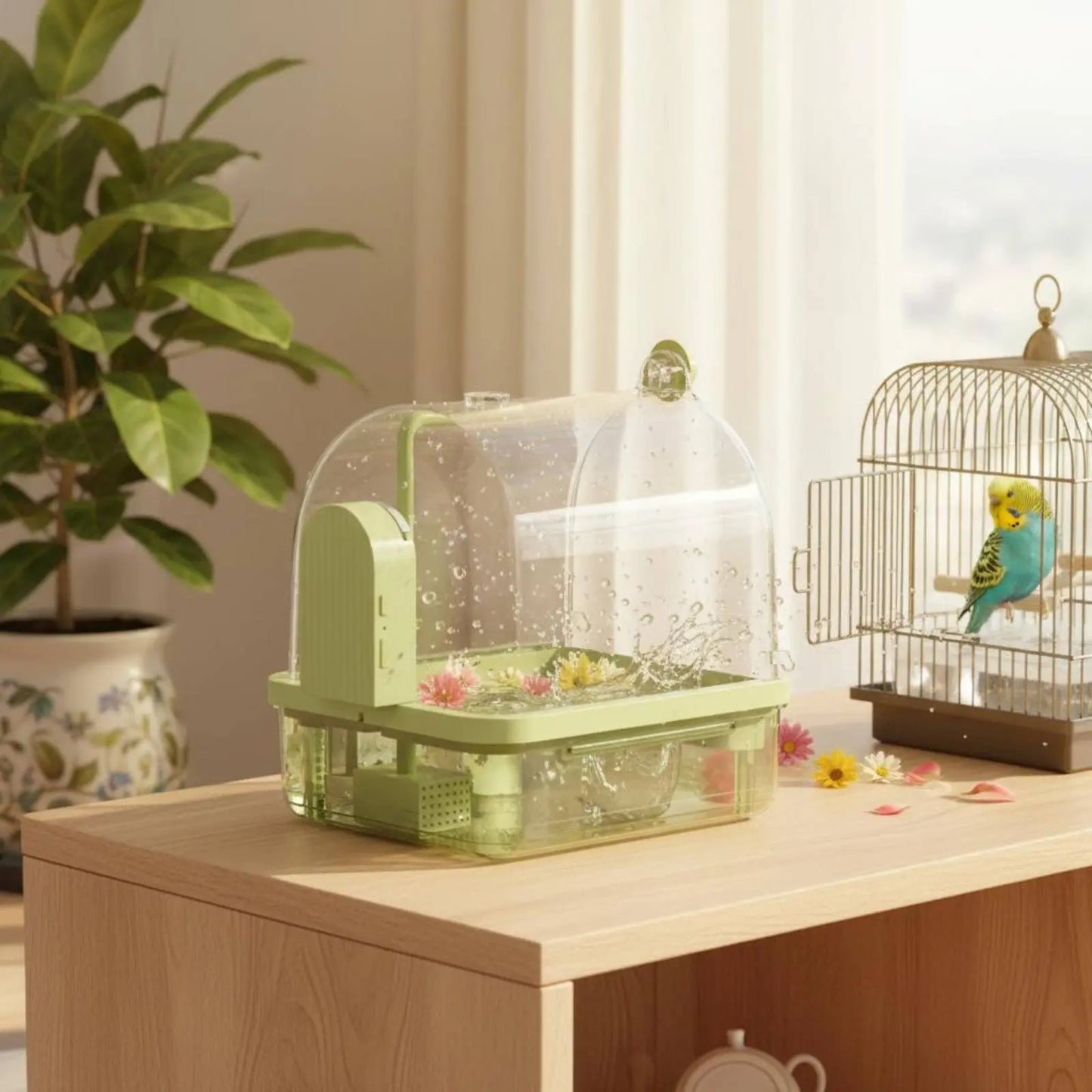 Automatic Bird Bath Wireless Sensor Parrot Bathtub Bird Shower Tub Transparent Cover Pet Supplies Non