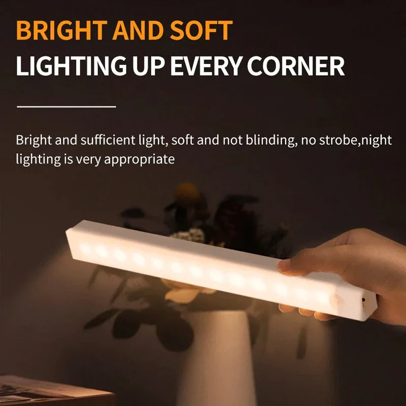 LED Under Cabinet Light with Motion Sensor Rechargeable Magnetic Strip for Stairs Hallway White/Warm Light Indoor Night Light