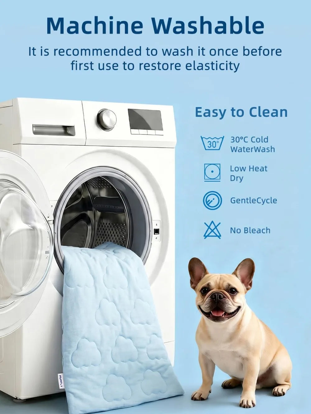 Dual-Sided Cooling Mat for Dogs – Cooling Fabric for Summer, Velvet for All Seasons – Portable for Crate, Car Seat, Sofa & Floor, Machine Washable, Keeps Cats, Dogs & Puppies Cool, Cloud Blue