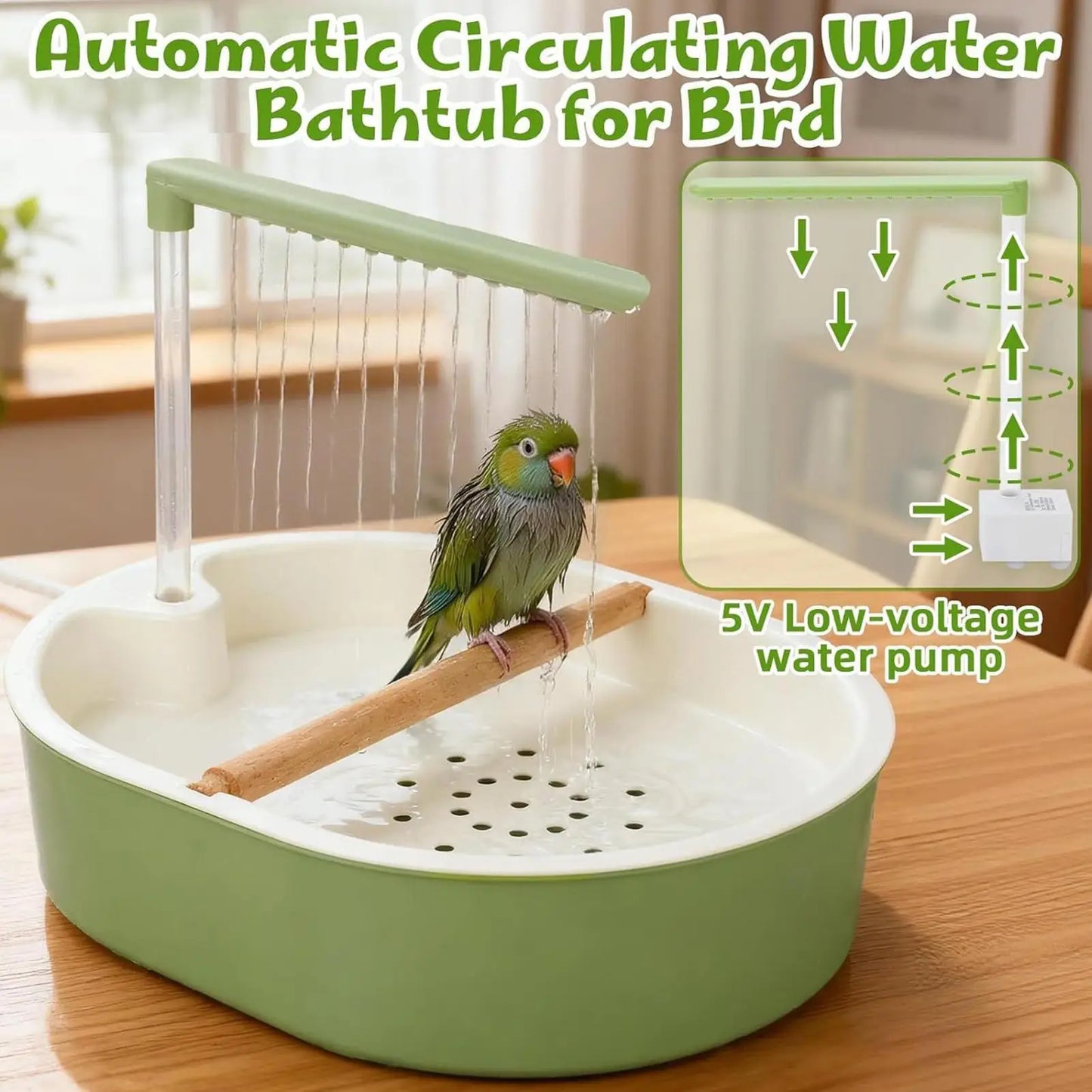 Bagno automatico per pappagalli con doccia, vasca per uccelli in gabbia, USB, acqua ricircolante, vasca da bagno per inseparabili e calopsitte, giocattolo per uccelli
