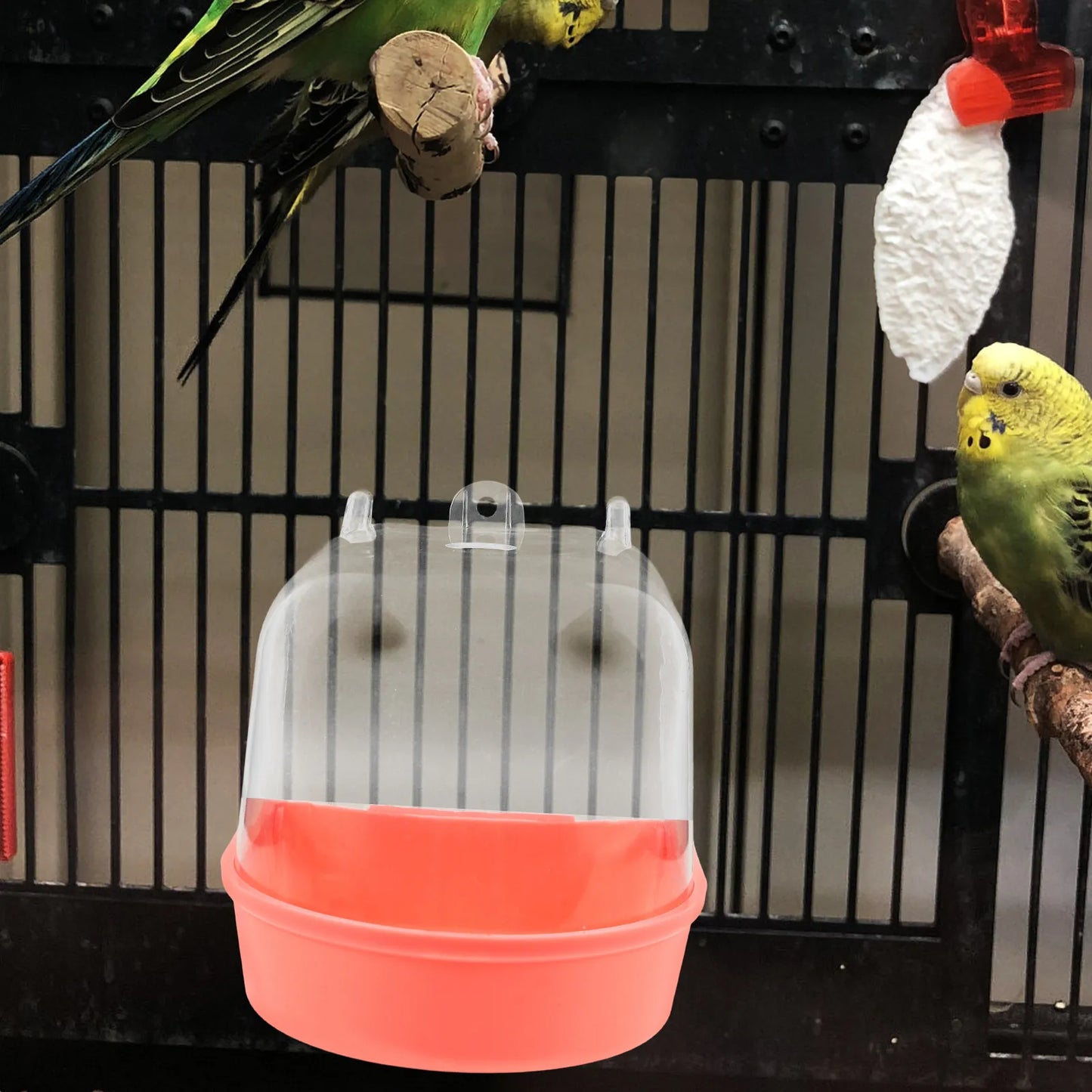 Parrot Bath Box Hanging Tub for Cage Pet Parakeet Durable Reusable Smooth Edges No Leaks Easy Install Parrot Bath Box