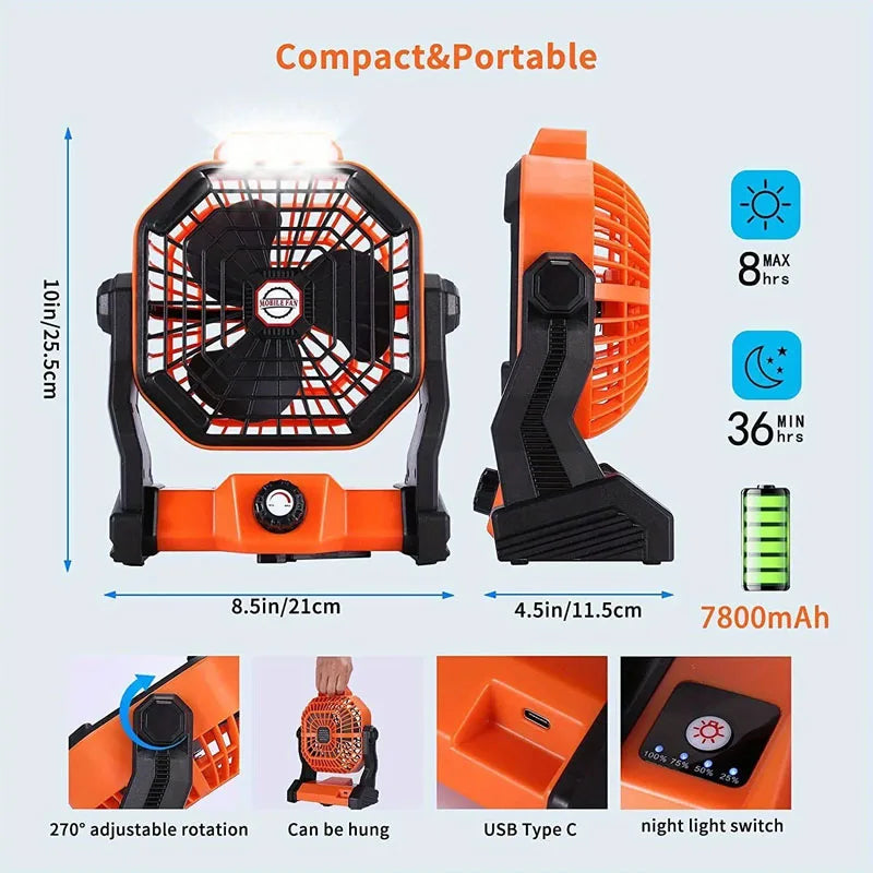 7800mAh Portable Rechargeable Camping Fan with LED Outdoor Cooling Fan for Human Pet Dogs Cats Personal Fan for Travel Hiking선풍기