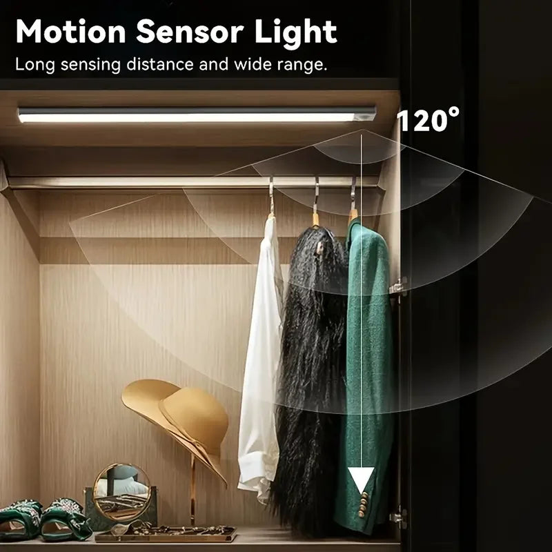 LED Under Cabinet Light with Motion Sensor Rechargeable Magnetic Strip for Stairs Hallway White/Warm Light Indoor Night Light