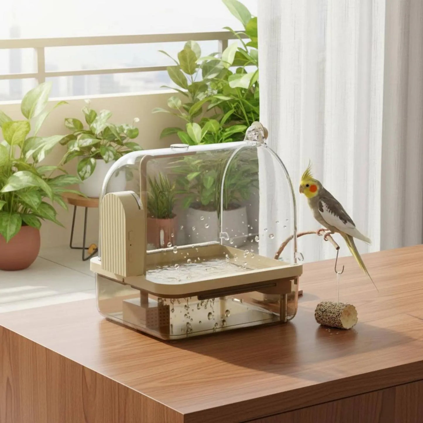 Automatic Bird Bath Wireless Sensor Parrot Bathtub Bird Shower Tub Transparent Cover Pet Supplies Non