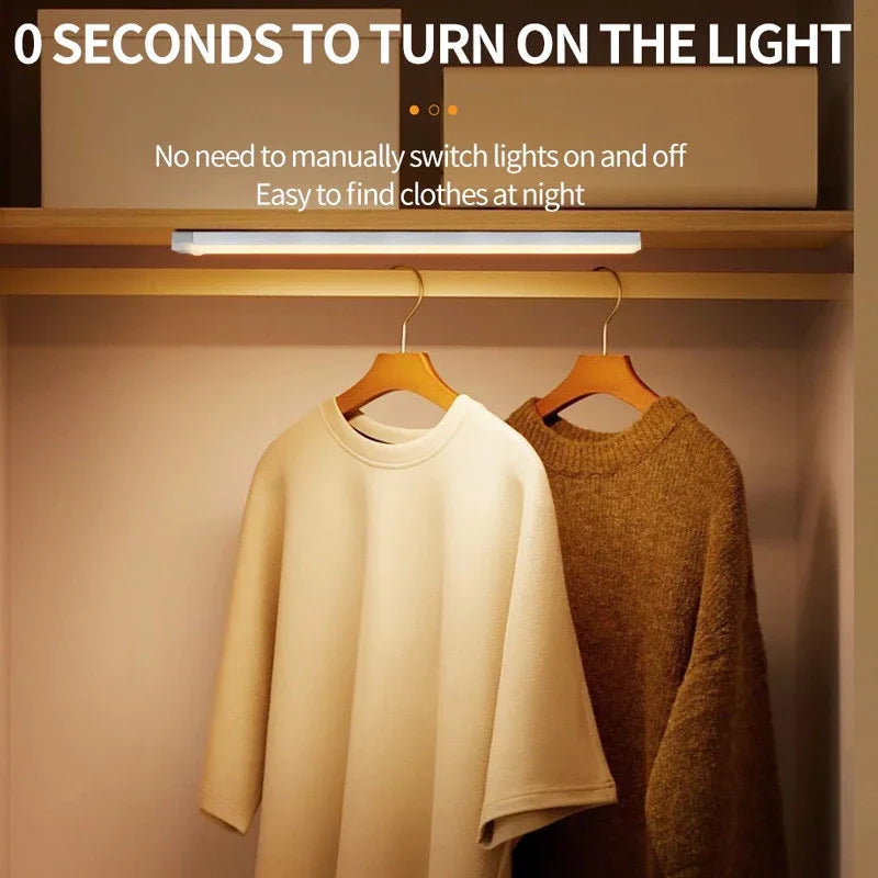 LED Under Cabinet Light with Motion Sensor Rechargeable Magnetic Strip for Stairs Hallway White/Warm Light Indoor Night Light